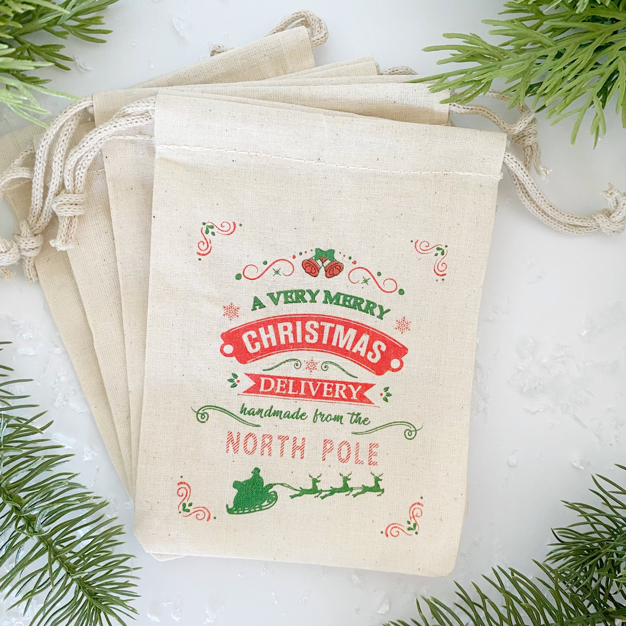 North Pole Christmas Tree Hand-printed Gift Bag 5" x 7" - set of 10