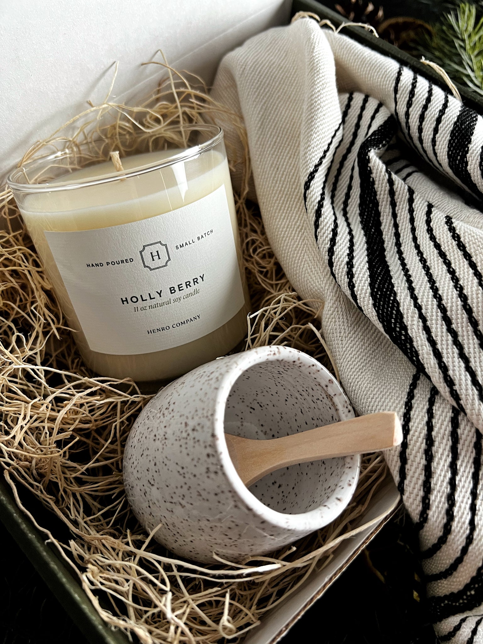 GIFT SET: Candle, Handmade Condiment Jar & Sonoma Turkish Towel